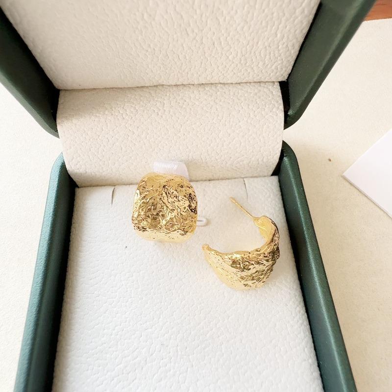 Французские металлические серьги-кольца с лавовыми блоками для женщин, простые, золотистого цвета, двусторонние, квадратные, геометрические, серьги-пряжки, ювелирное украшение, подарок