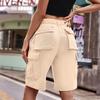 5Colors 2XL Women's Fashion Casual Solid Color Washed Denim Multi-Pocket Belt Overalls Five-Point Shorts