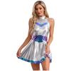 Women Carnival Rave Party Suit Space Astronaut Alien Robot Cosplay Costume A-line Mini Dress for Halloween Theme Party