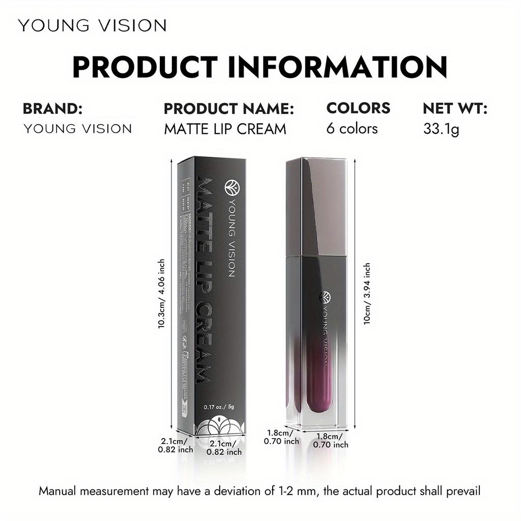 YOUNG VISION Матовый крем для губ 4-в-1: Водостойкий, Стойкий, Многофункциональный в 6 цветах