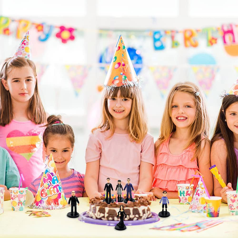 6 Pcs Wednesday Anime Action Figures Cake Toppers for Kids Theme Party Supplies