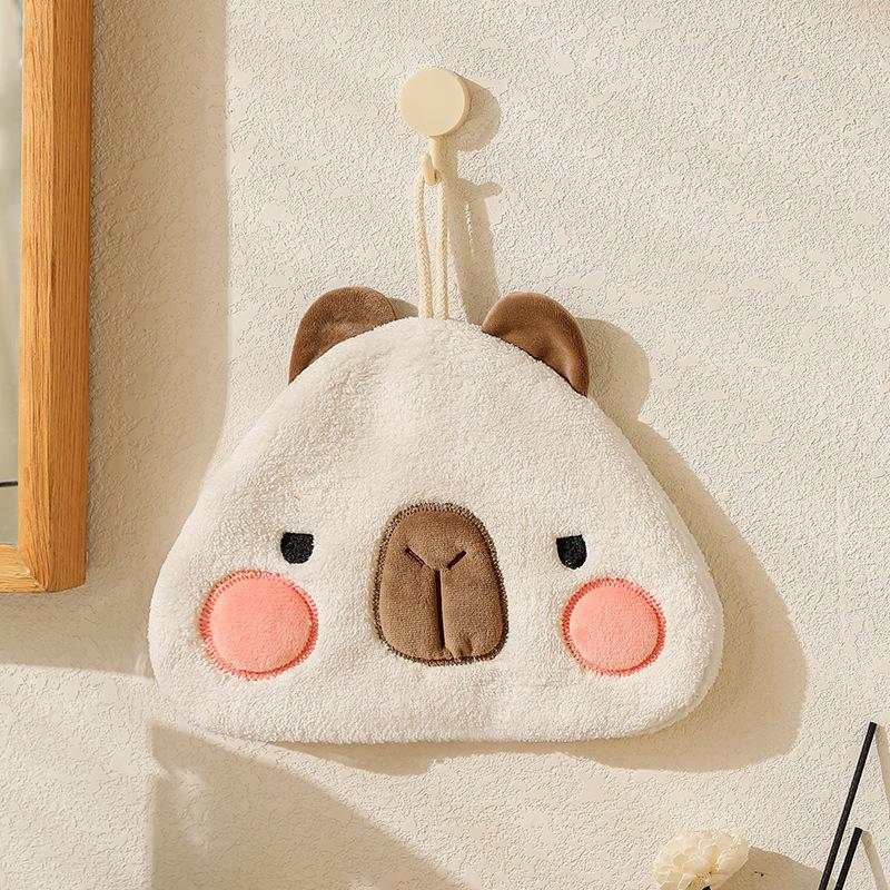 Круглое полотенце для рук из кораллового вельвета «Капибара», Кухонное подвесное двухстороннее впитывающее и быстросохнущее квадратное полотенце