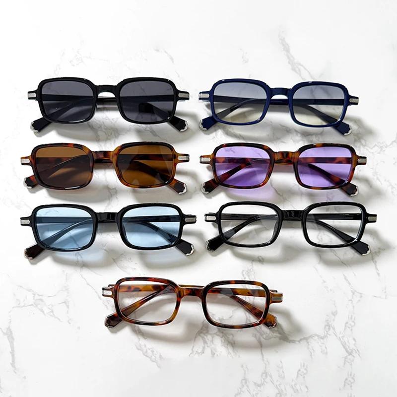 New Retro Rectangle Women Sunglasses Fashion Clear Ocean Gradient Lens Shades UV400 Men Trending Rivets Sun Glasses