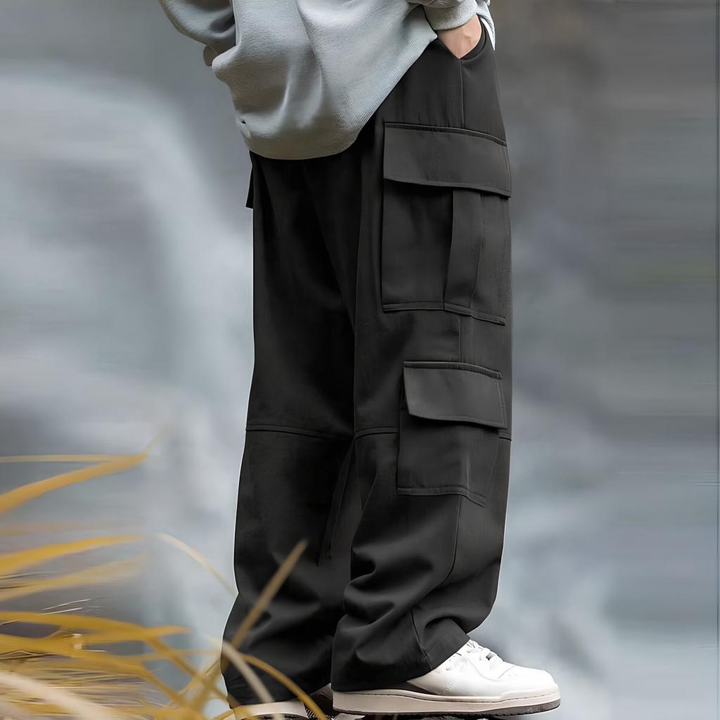 Men's Loose Casual Multi-pocket Work Pants, Youth Stretch Waist Drawstring  Pants