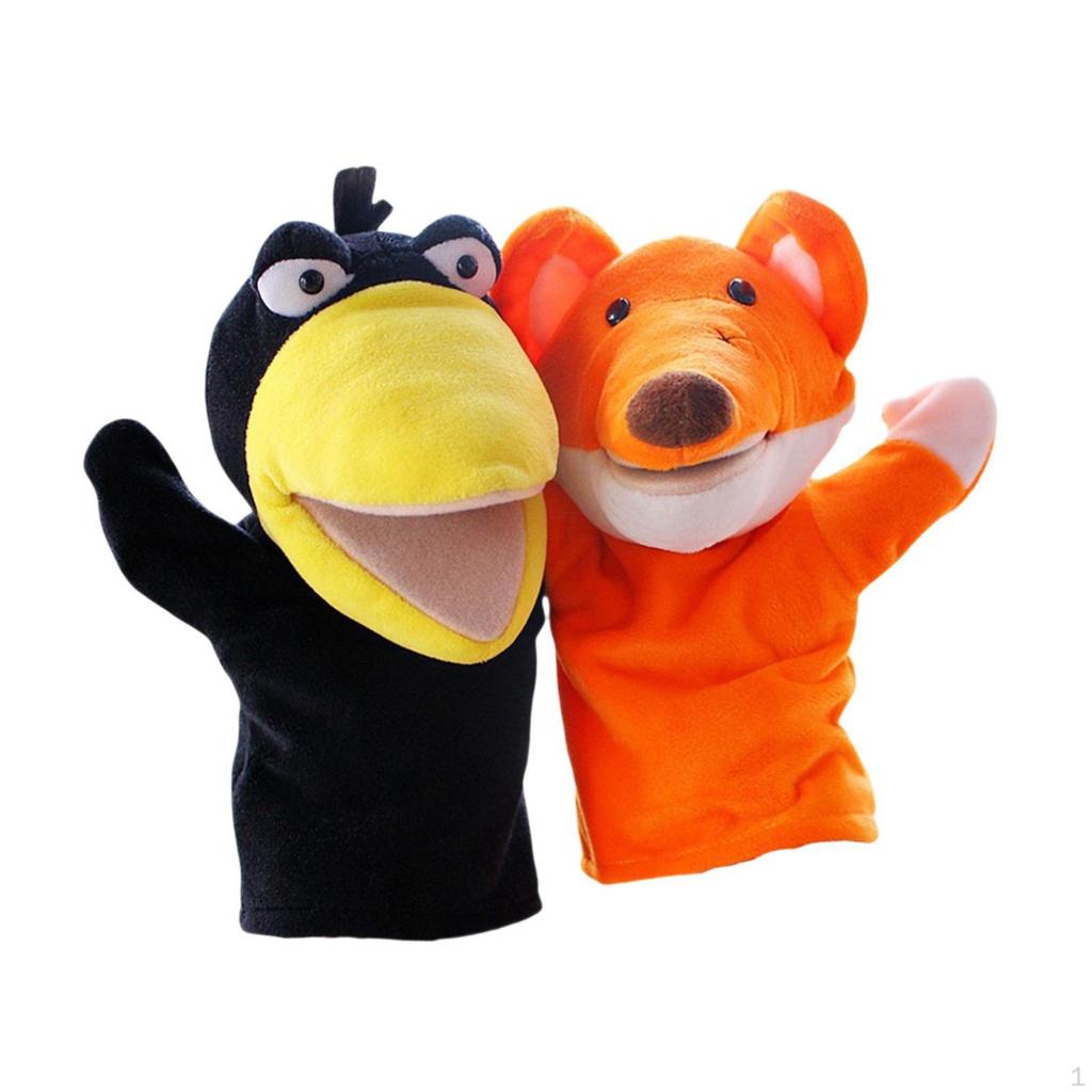 2x Animal Hand Puppets, Pretend Toys Educational Soft Fun Puppets Plush for
