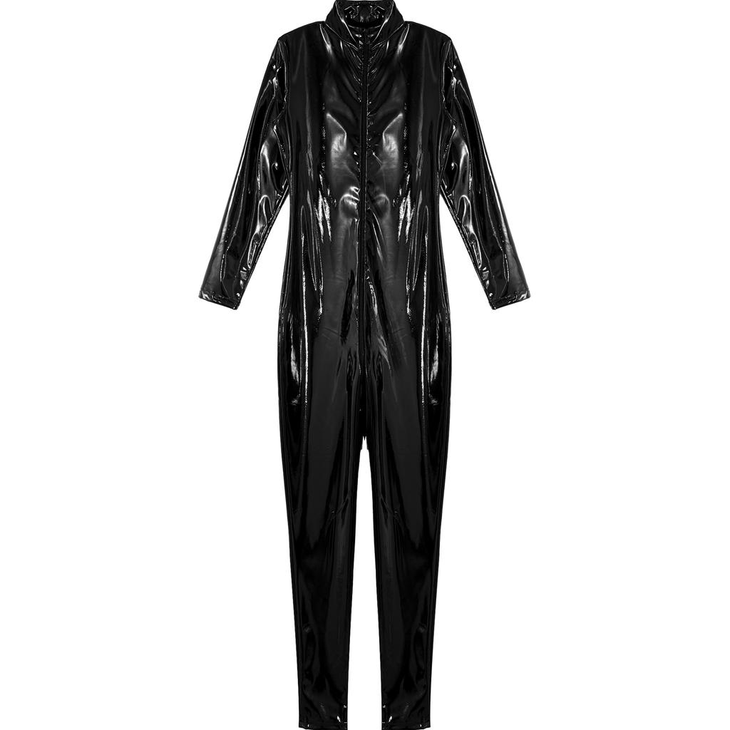 Женское боди из блестящей лакированной кожи с длинными рукавами на молнии, облегающий комбинезон, клубная одежда