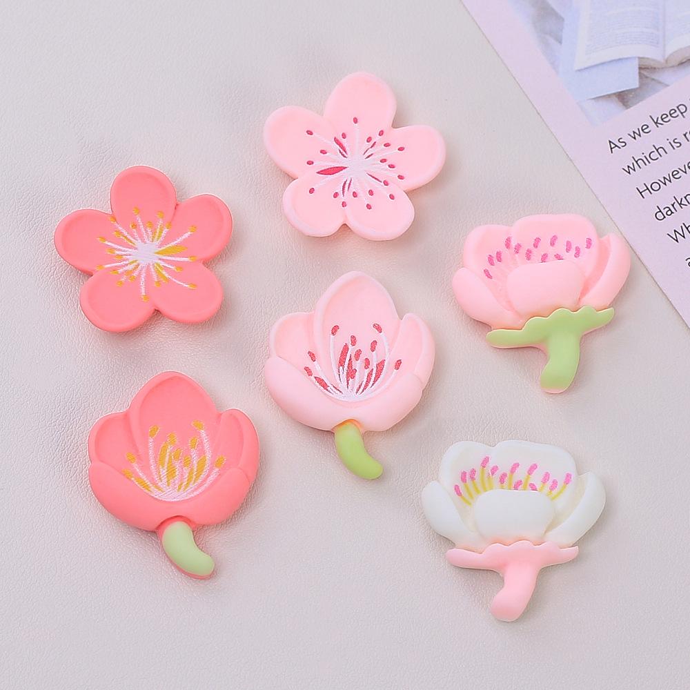 Spring Peach Blossom Handmade DIY Cartoon Bag Accessories Kit with Cream Glue & Resin Parts