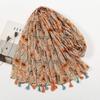 Fresh and Elegant Red Petal Mixed Printed Tassel Scarf for Women  Cotton and Linen Scarf for Travel Decorative Shawl
