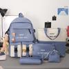 Korean Style Five-Piece School Backpack Set for Girls – Fashionable Color-Match Design