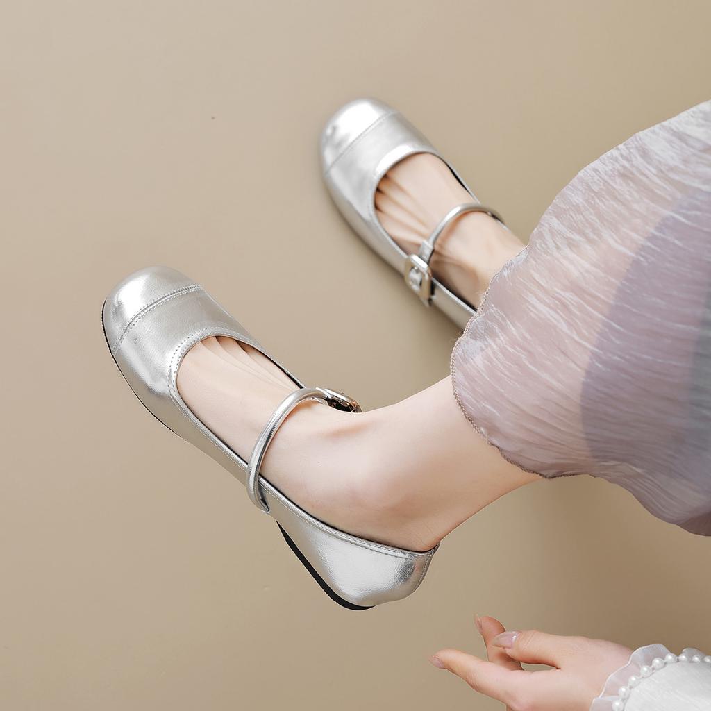 Weiwei girl 128-12 Французские туфли Мэри Джейн женские летние слово с серебряной плоской подошвой с открытым верхом одинарные туфли мягкая подошва