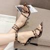 Fashion New Sexy Leopard Print Pointed Toe Slingback Sandals Women Summer Open Toe Buckle Strap Gladiator High Heels Party Dress Shoes