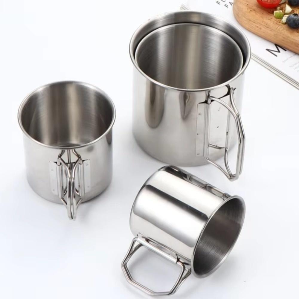 250-700ml Camping Cup Foldable Handle Stainless Steel Mug New Water Mug For Camping Travel