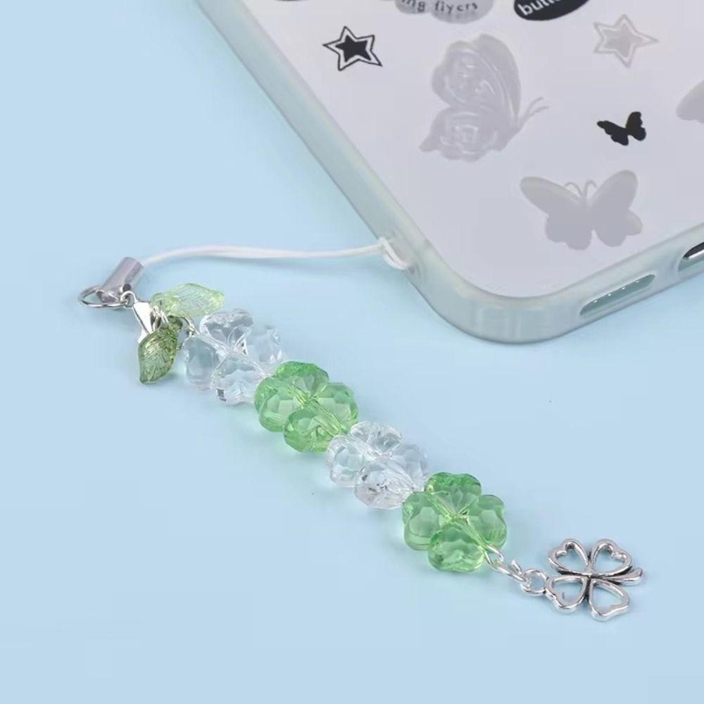 Green Lucky Cell Phone Chain Wrist Strap Four Leaf Lanyard Clover Phone Lanyard  Phone Charm