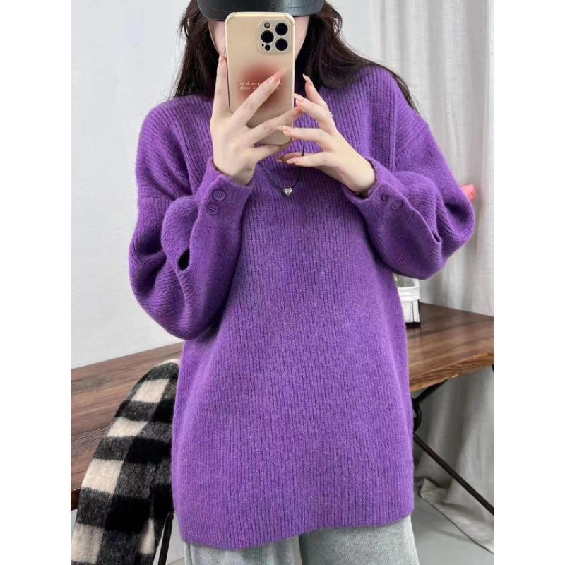 Свободный трикотажный пуловер с утолщенными манжетами в стиле ленивого ветра для женской осени и зимы, средней и длинной длины, для женщин