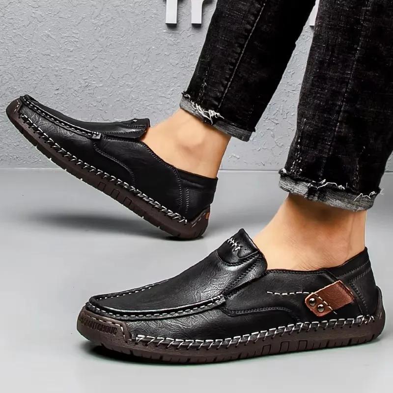 New Fashion Men Casual Shoes Handmade Leather Loafers Comfortable Men'S Shoes Quality Split Leather Flat Driving Shoes Size 48