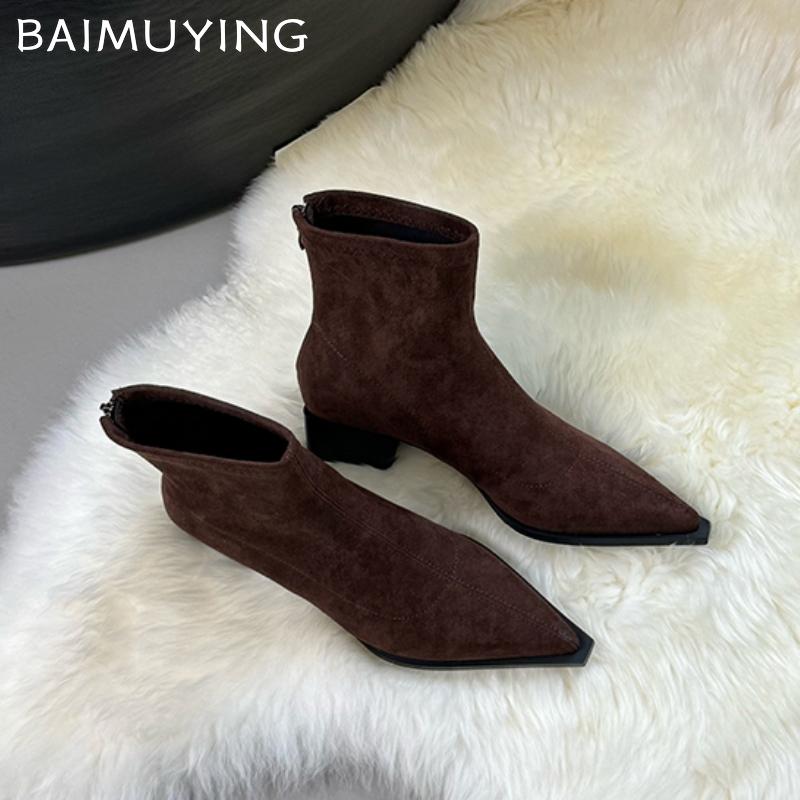 Замшевые женские ботильоны с толстым острым носком, леопардовые туфли, женские, трендовые брендовые ботинки челси 2025 года, туфли-лодочки, повседневные зимние ботинки Mujer
