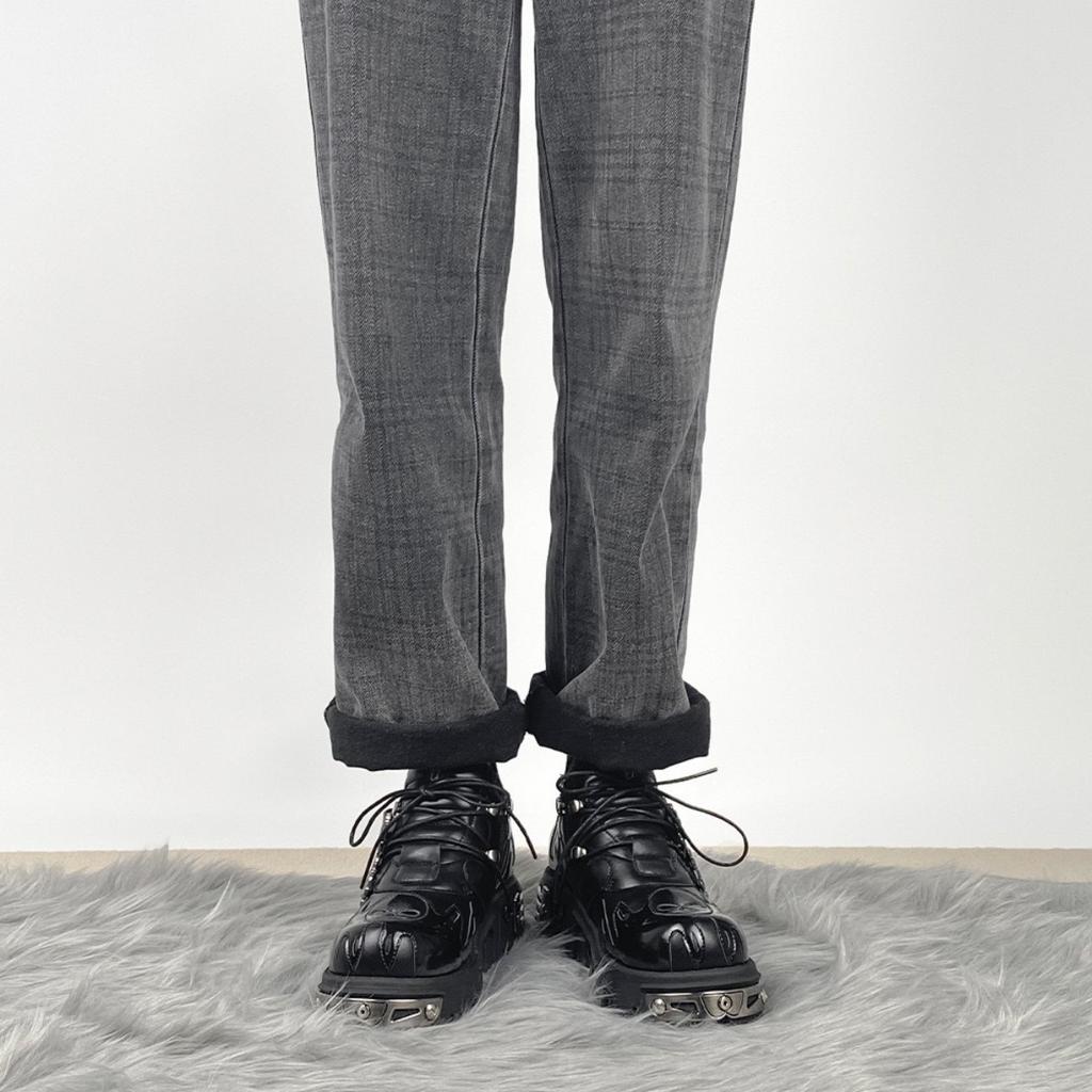 Мужские и женские винтажные рок-парные туфли, новые темные панковские кожаные ретро-ботинки, металлический нишевый дизайн, унисекс, туфли на одной платформе