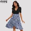 Women's Fashion Summer Spring Short Sleeve V-Neck High Waist Casual Dresses