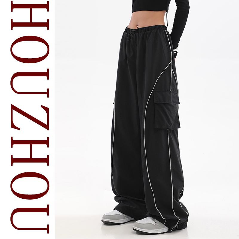 Y2K Женская черная уличная одежда Techwear Корейский Харадзюку Спортивные штаны с парашютом Мужские спортивные штаны Широкие брюки для бега Брюки Одежда