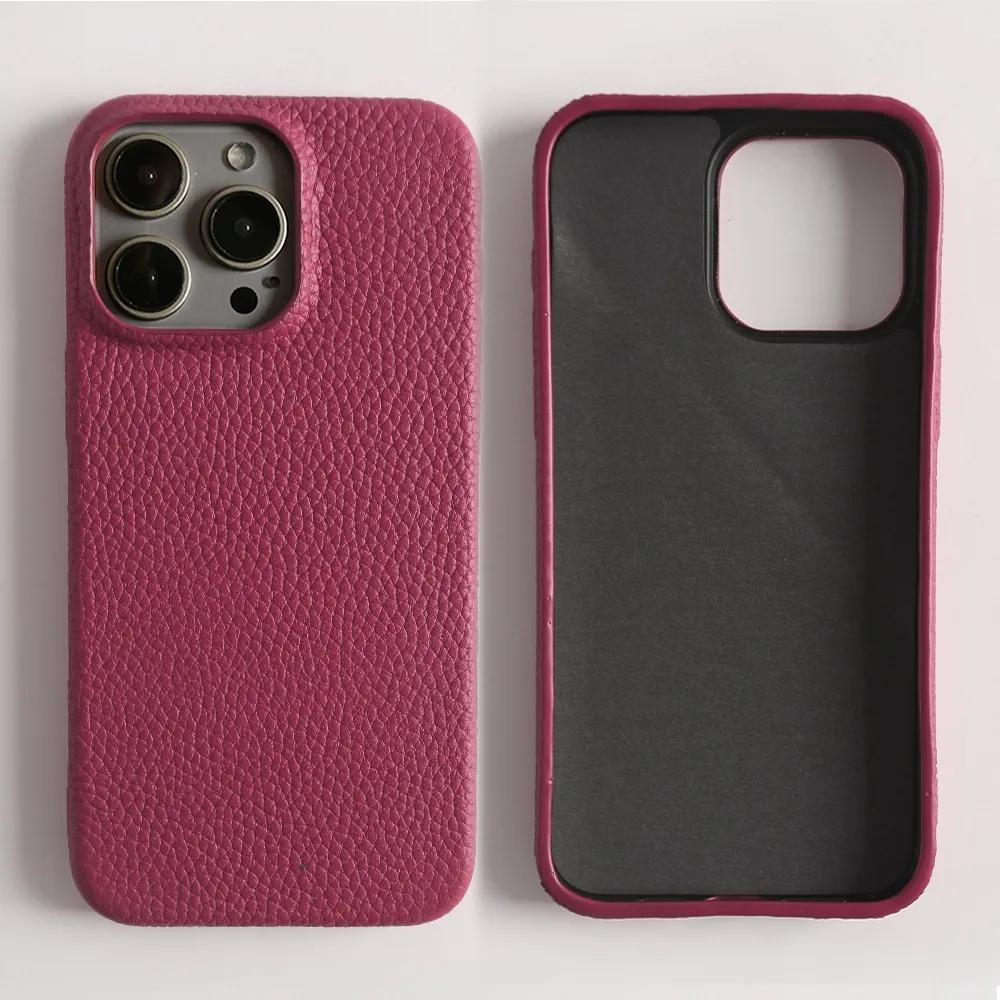 Full Grain Wrapped Genuine Leather Phone Case For Iphone 16 Pro Max Cases 15pro 14Pro  Back Cover Shockproof Cases Coque