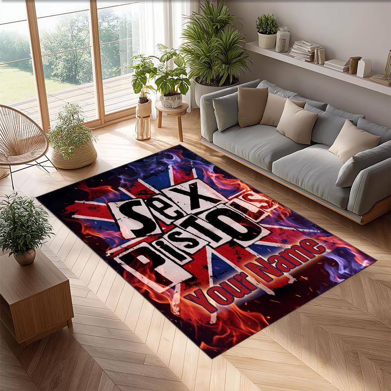 Sex Pistols Crystal Velvet Rug, Custom Name Text Personalized Non‑Slip Floor Mat for Home Decor Gift