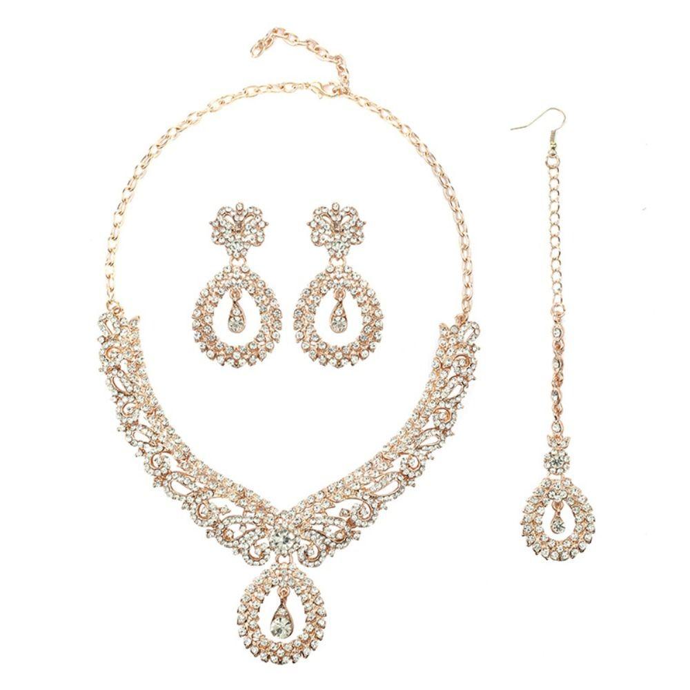 3Pcs Wedding Necklaces Earrings Set Fashion Rhinestone Choker Set Crystal Jewelry Set Bridal