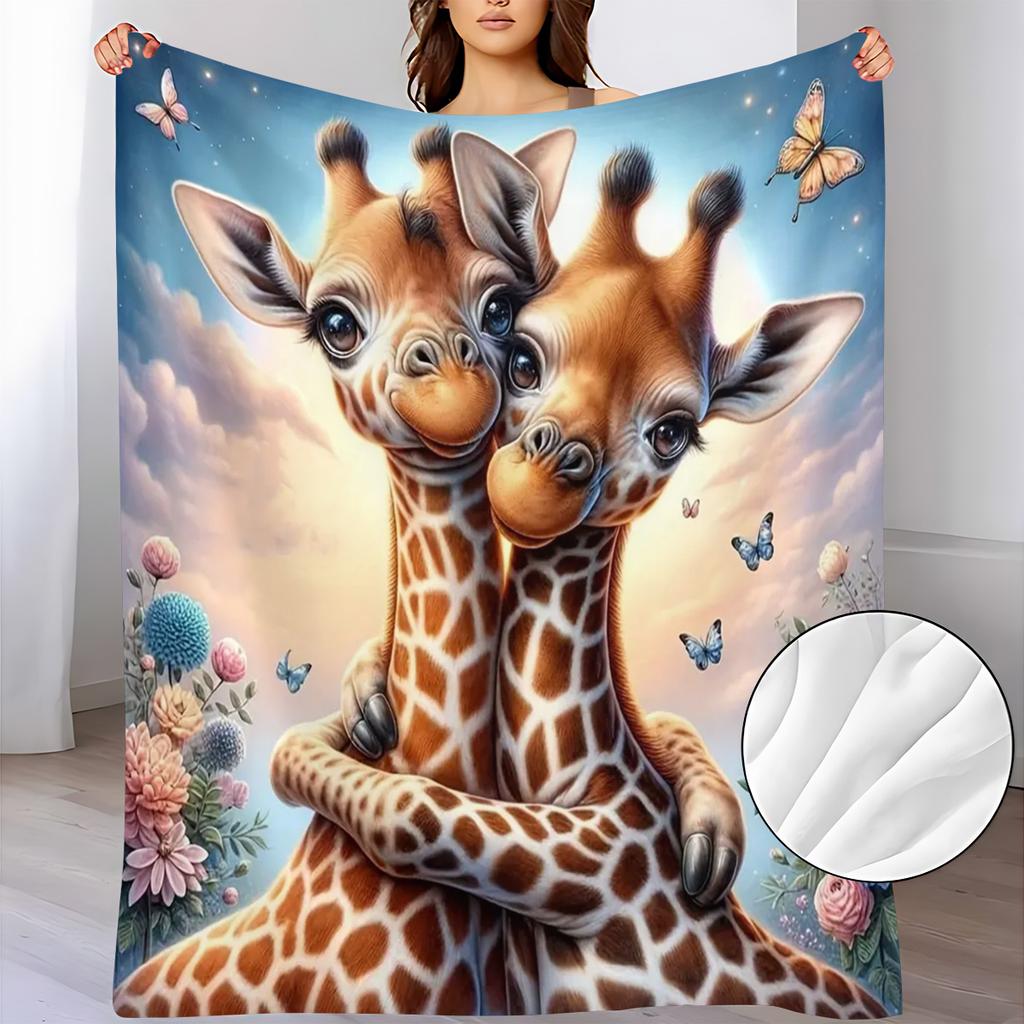 A Soft And Warm Fleece Blanket Featuring a Pair of Giraffes, Perfect for Use As a Sofa Throw, Home Leisure Blanket, Air Conditioning Blanket, Nap Blan