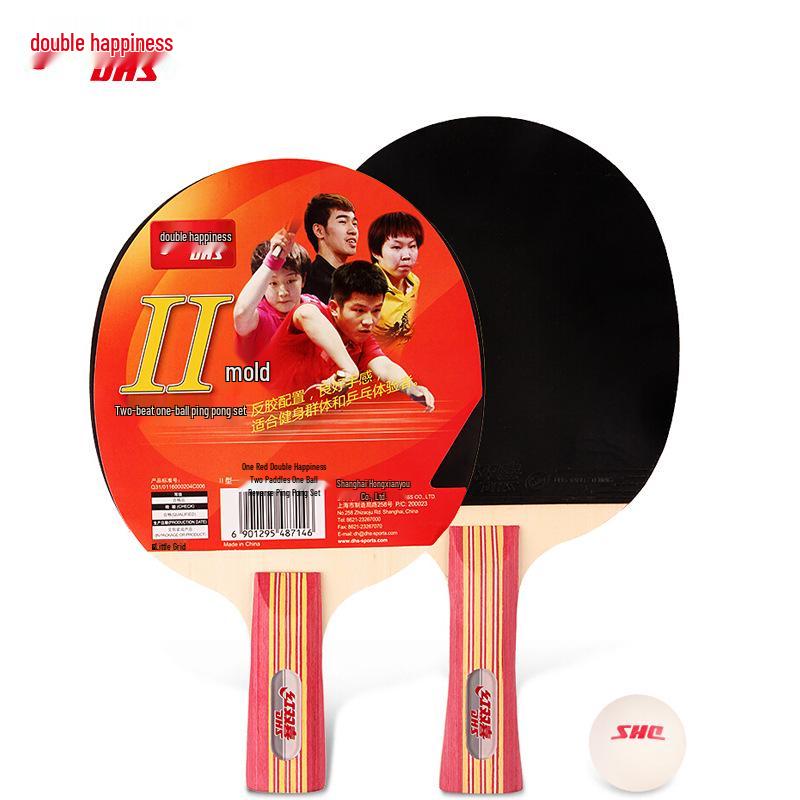 Double Happiness DHS Type II Table Tennis Set: 2 Beginner Rackets (Straight & Penhold Grips) + 1 Ball