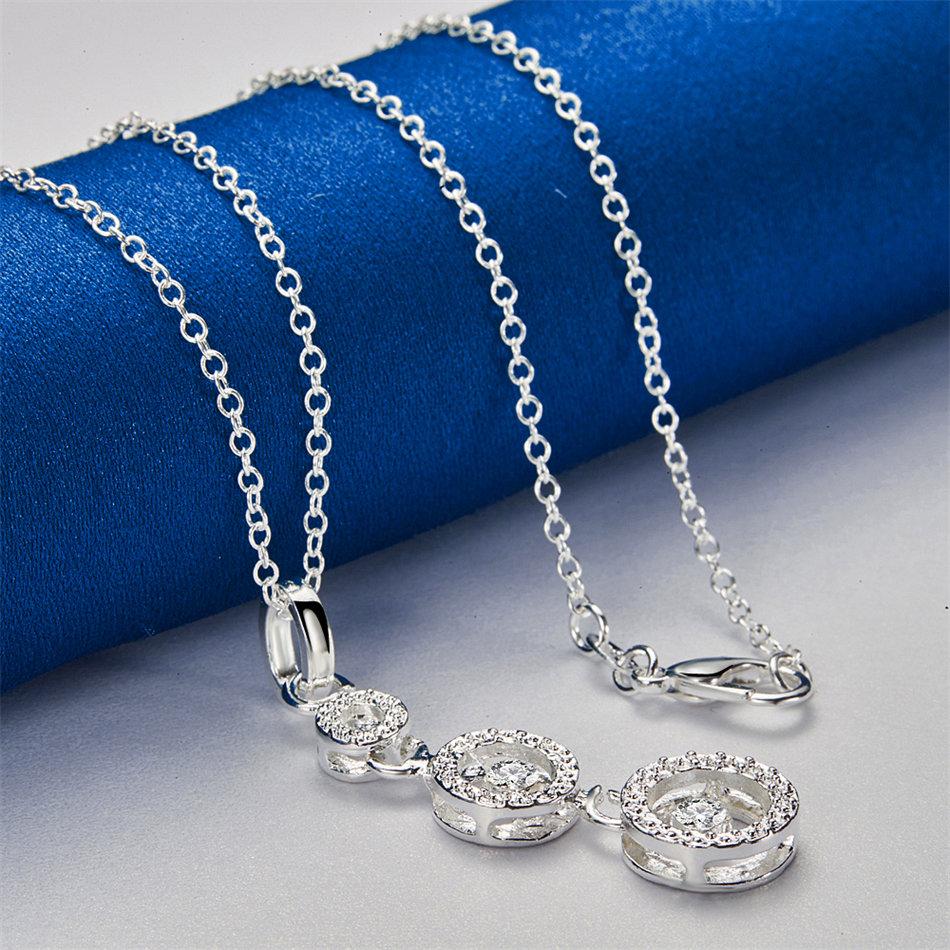 Изысканное серебряное (925 пробы) колье-подвеска с 3 круглыми цирконами, длина 16-30 дюймов, женские свадебные аксессуары, модные украшения