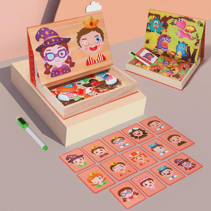 Children's Wooden Magnetic Animal Puzzle and Drawing Board