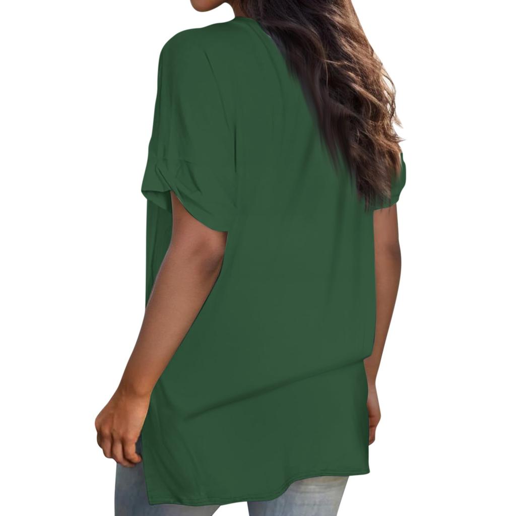 Women's Fashion Casual Solid Color V-Neck Short Sleeve Top Blouse