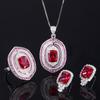 Jewelry Retro Ring Simulation Red Diamond Jade Two-Color Stone Diamond Pendant Ring Stud Earrings Set 8 * 10