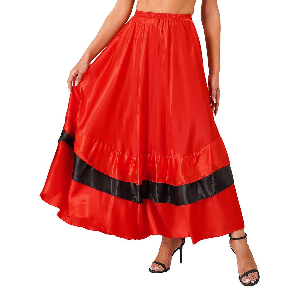 Womens Flamenco Dance Skirt Tiered Ruffles Wide Hemline Ballroom Dancing Skirt Carnival Stage Performance Costume