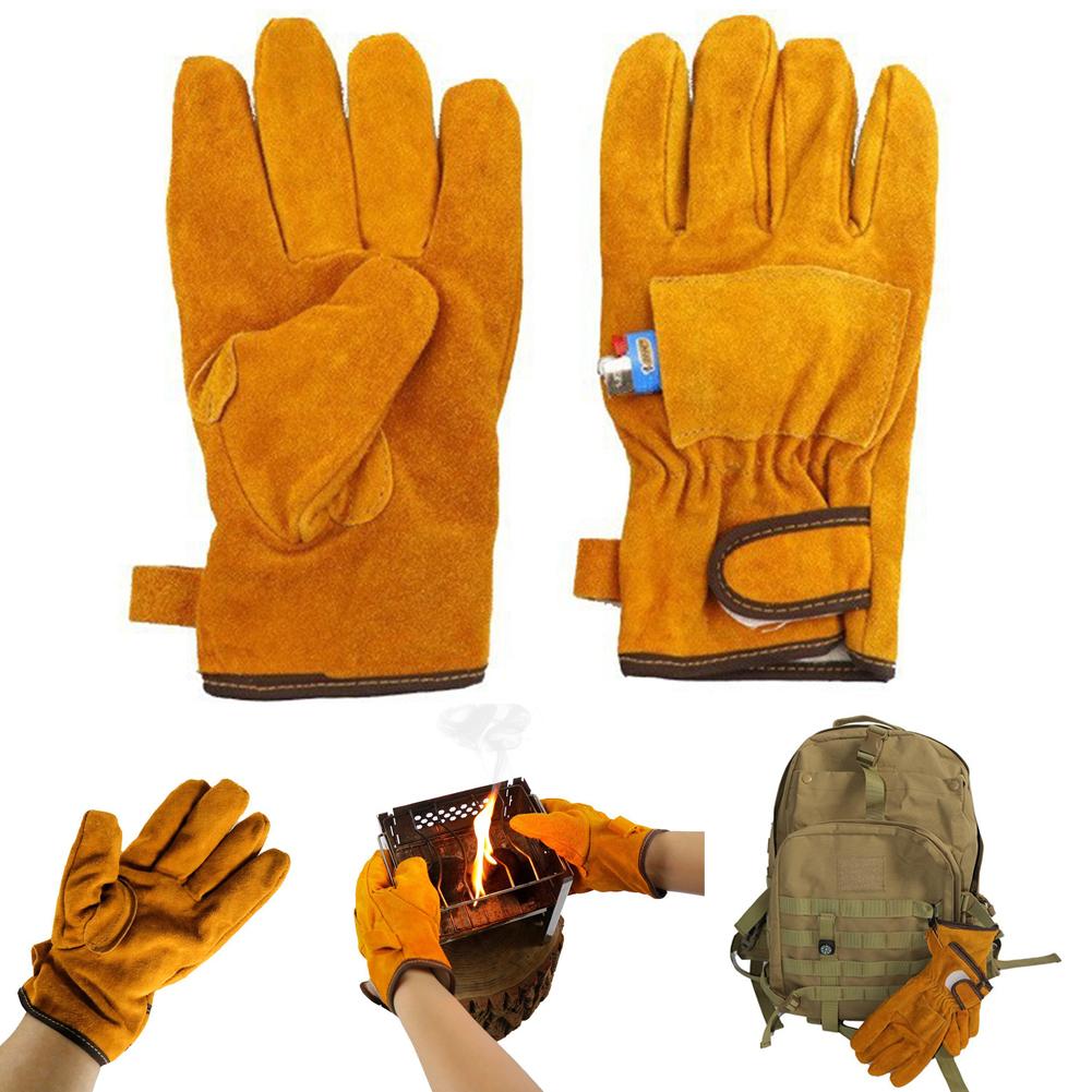 Insulated Barbecue Gloves Cowhide Welding Gloves Heat Resistant 250 Degree Fire Resistant Gloves for Barbecue Grilling Cooking