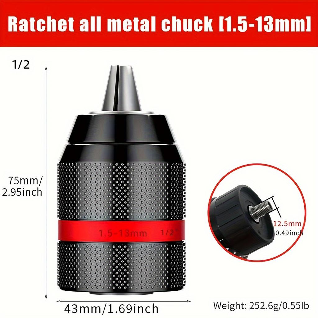3/8" 1/2"(0,8-10 мм,1,5-13 мм)Бесключевой сверлильный патрон, универсальный сменный резьбовой бесключевой металлический сверлильный патрон для ручной электрической дрели
