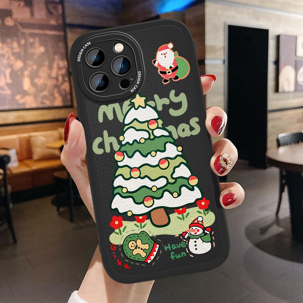 Тонкий кожаный чехол с рисунком «Рождественская елка» из искусственной кожи, чехол для телефона для Huawei Honor Infinix iPhone Vivo