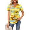 Women's Short Sleeve Casual V-neck Chest Pleated Printed Loose T-shirt Top