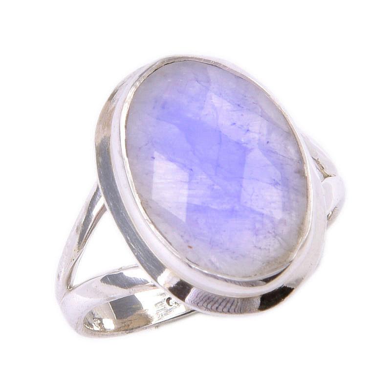 Кольцо из стерлингового серебра 925 пробы с натуральным радужным лунным камнем, размер 6 T4d56