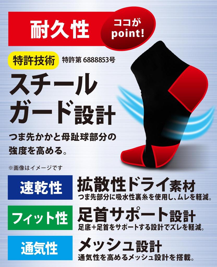 Mizuno WORK Safety Cool Supportive Sports Assorted Sizes Cm Men's Socks, 3-Pair/6-Pair Set, Fit, Durable, Quick-Drying, Design, Socks, 681456, C,