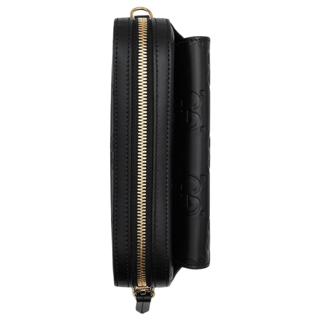 Gucci Кожаная сумка для камеры с тиснением GG и цепочкой, золотая фурнитура, для женщин, для повседневного использования