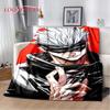 Anime Flannel Blanket Jujutsu Kaisen Blanket Featuring Yuji, Megumi, Nobara, and Satoru Gojo Soft Throw Blanket for Bed Sofa