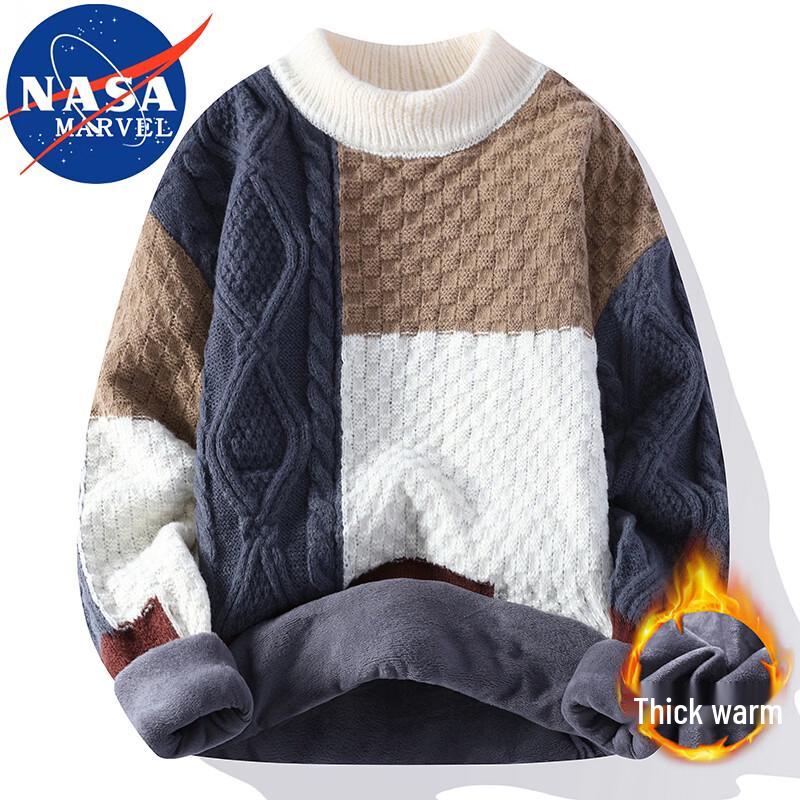 Мужской осенне-зимний свитшот с подкладкой из флиса NASA MARVEL, с круглым вырезом