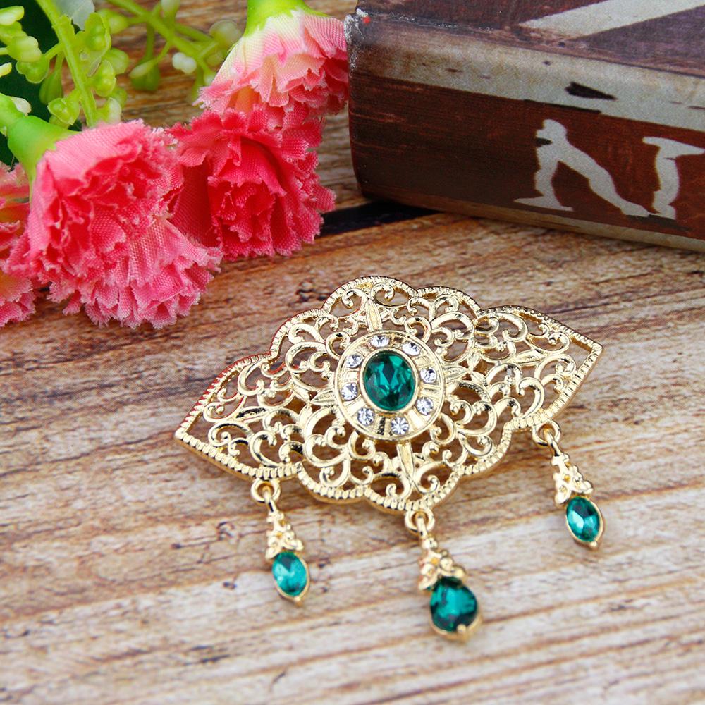 Chic Gold Color Crystal Brooch For Women Brooch Pins Flower Arabesque Bridal Wedding Jewelry