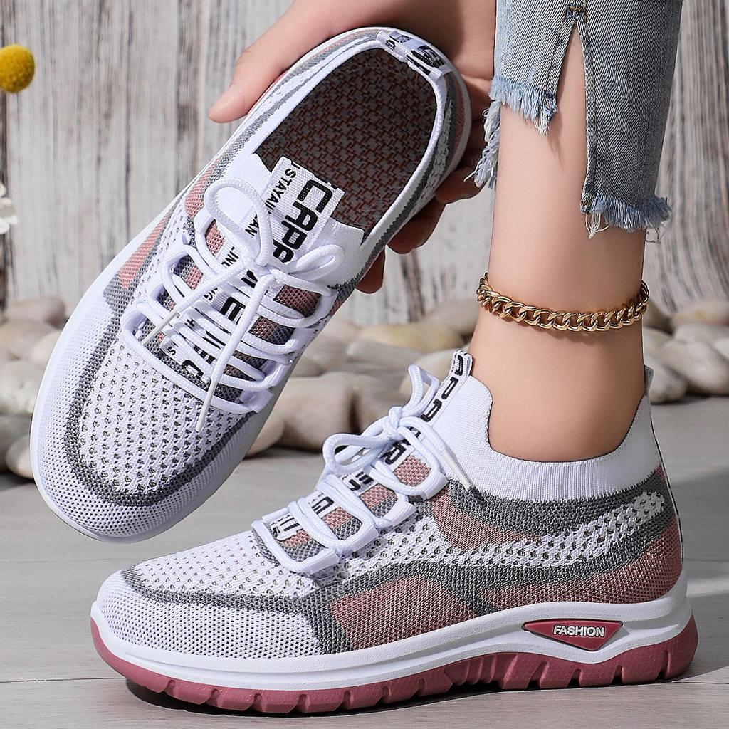 Shoes Women's Large Size Sports Shoes Flying Woven Mesh Shoes Shallow Mouth Lightweight Casual Shoes Comfortable Women's Shoes Versatile Single Shoes