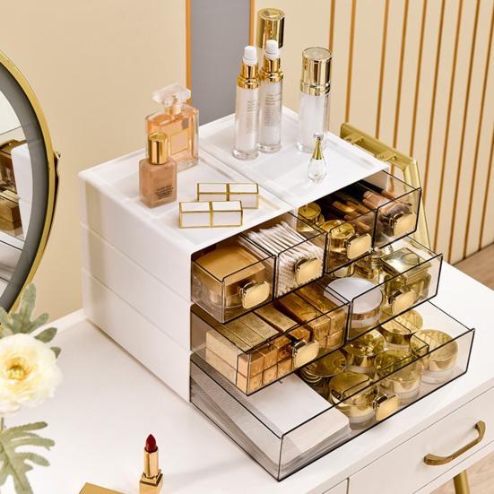 Штабелируемый настольный органайзер Просторный ящик с ручкой Большая вместимость Прозрачный видимый водонепроницаемый ящик для хранения Органайзер для туалетных принадлежностей для ванной комнаты