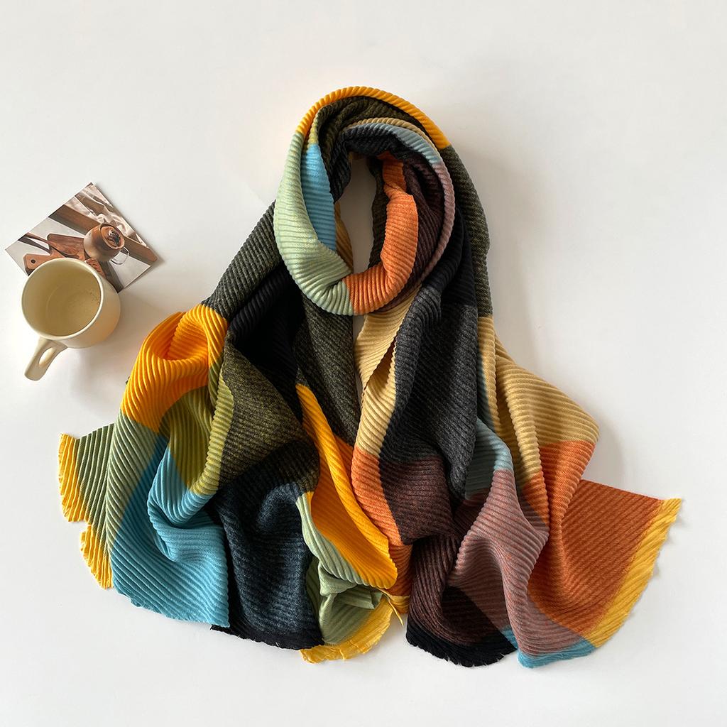 Luxury Women Cashmere Plaid Scarf Thicken Warm Pashmina Folds Shawl And Wrap Fashion Bandana Lady Scarves