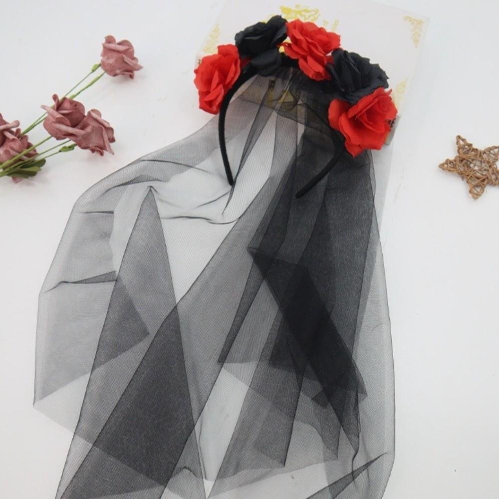 Black Halloween Headband Gothic Cosplay Headdress Funny Rose Skull Hair Band Girl