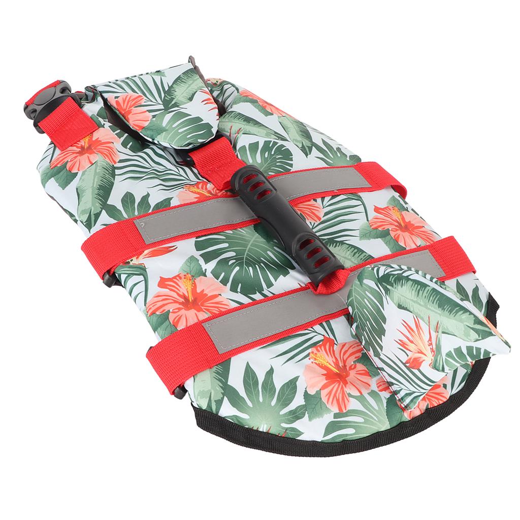 Dog Life Jacket Hawaiian Style Reflective Stripe Loop and Hook Design Superior Buoyancy Pet Life