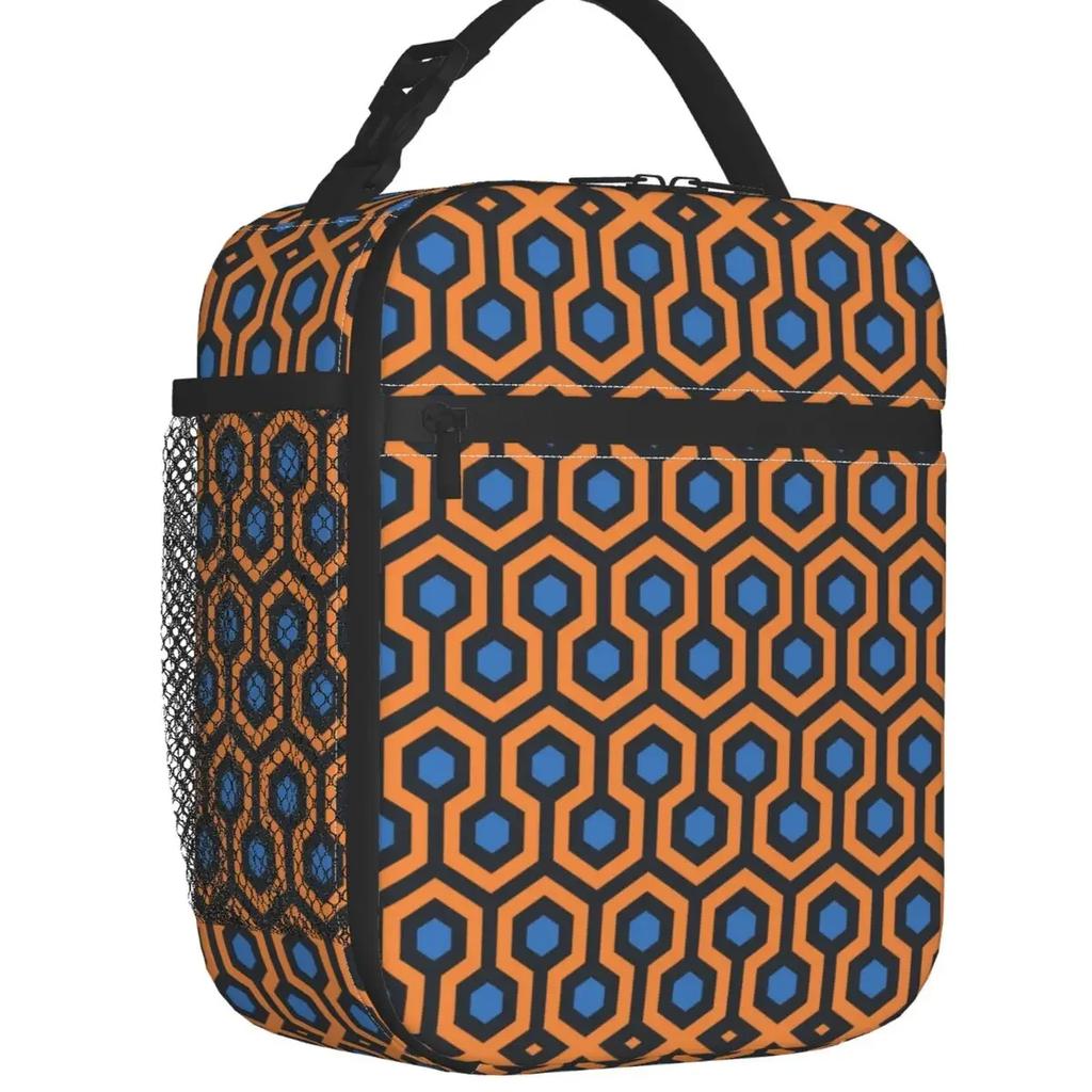 Grey Gold Geometry Art Deco Insulated Lunch Bag for Outdoor Picnic Abstract Geometry Portable Cooler Thermal Bento Box Women Kid