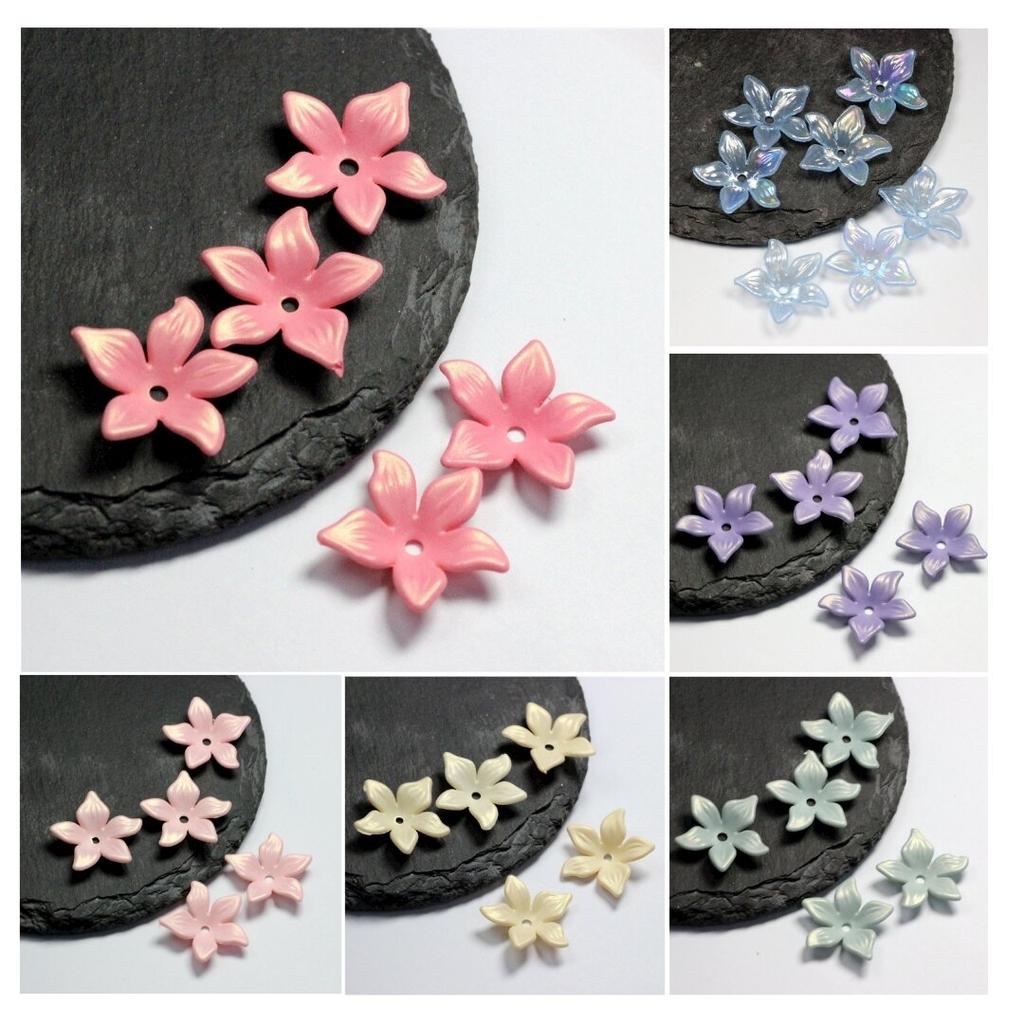 50pcs 22mm Acrylic Pearlescent Flower Beads Five Petal Flower Beads DIY Handmade Material